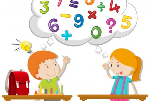 Two kids calculating in classroom